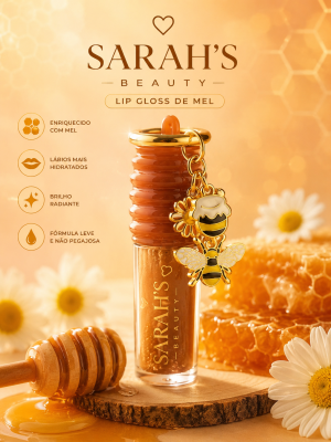Lip gloss de mel Sarahs Beauty com chaveiro de abelhinha